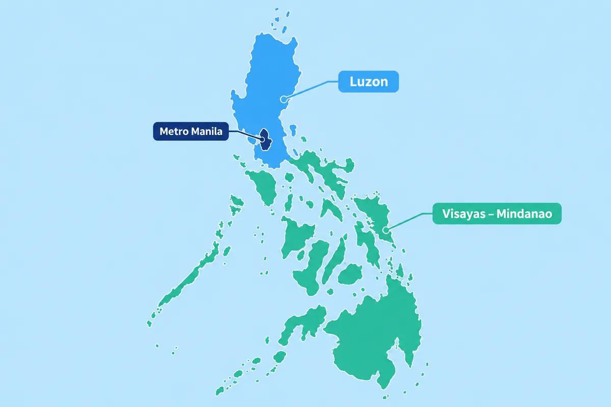 Bản đồ 3 khu vực giao hàng ở Philippines: Metro Manila, Luzon, Visayas – Mindanao