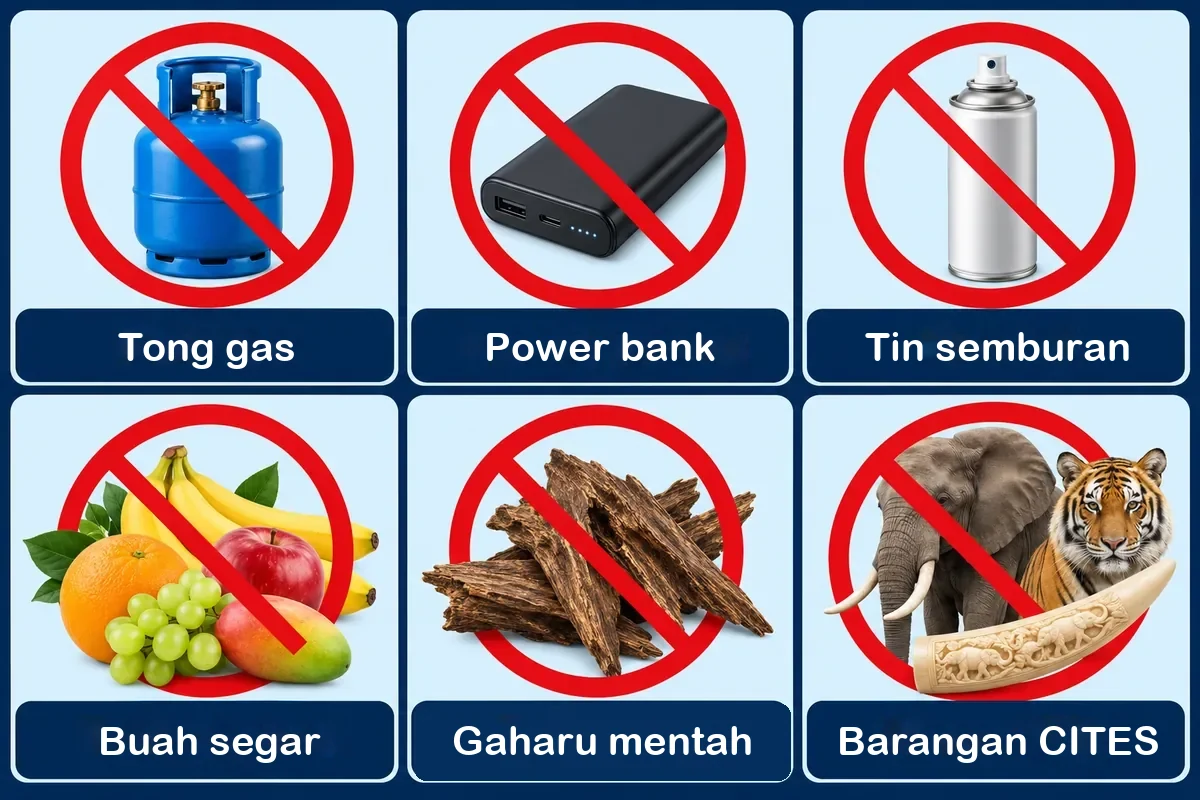 Barangan yang tidak boleh dihantar ke Amerika Syarikat: tong gas, power bank, botol semburan, barangan segar, kayu gaharu